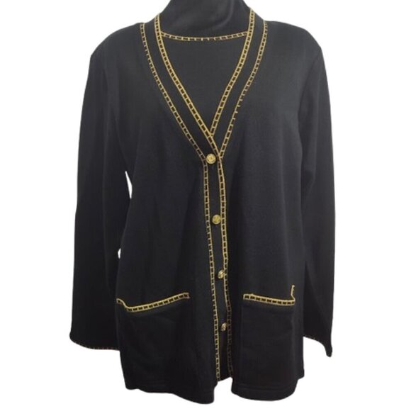 Cathy Daniels Tops - Cathy Daniels Long Sleeve Black W/Gold Trim Medium Blouse with Shoulder Pads NWT